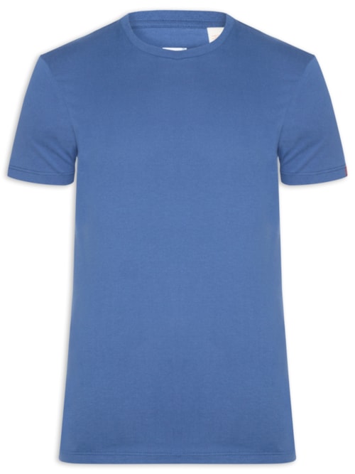 Camiseta Masculina Slim Fit Com Punho E Etiqueta Tab - Azul