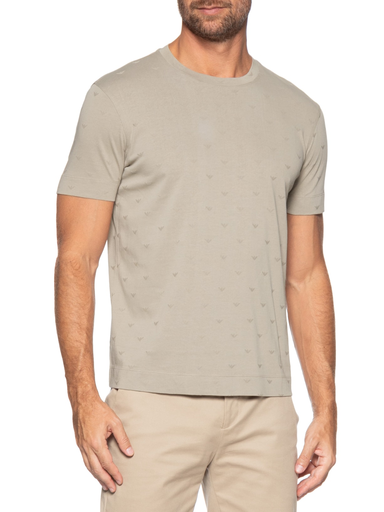 Camiseta Masculina Slim-Fit In All-Over Micro Eagle Logo New Bege Emporio Armani