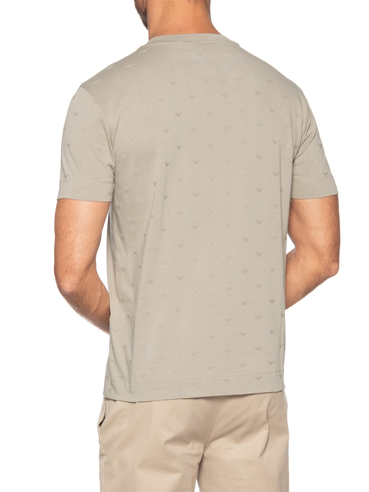 Camiseta Masculina Slim-Fit In All-Over Micro Eagle Logo New Bege Emporio Armani