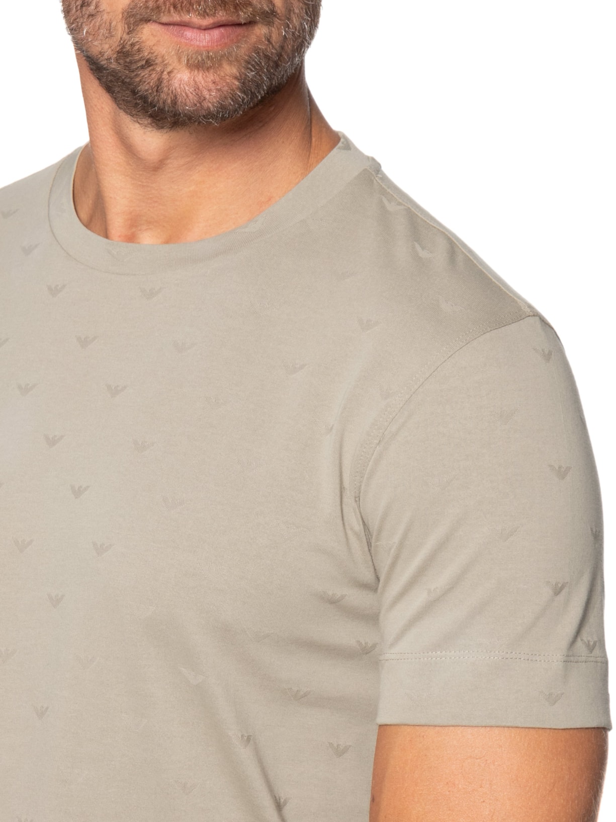 Camiseta Masculina Slim-Fit In All-Over Micro Eagle Logo New Bege Emporio Armani