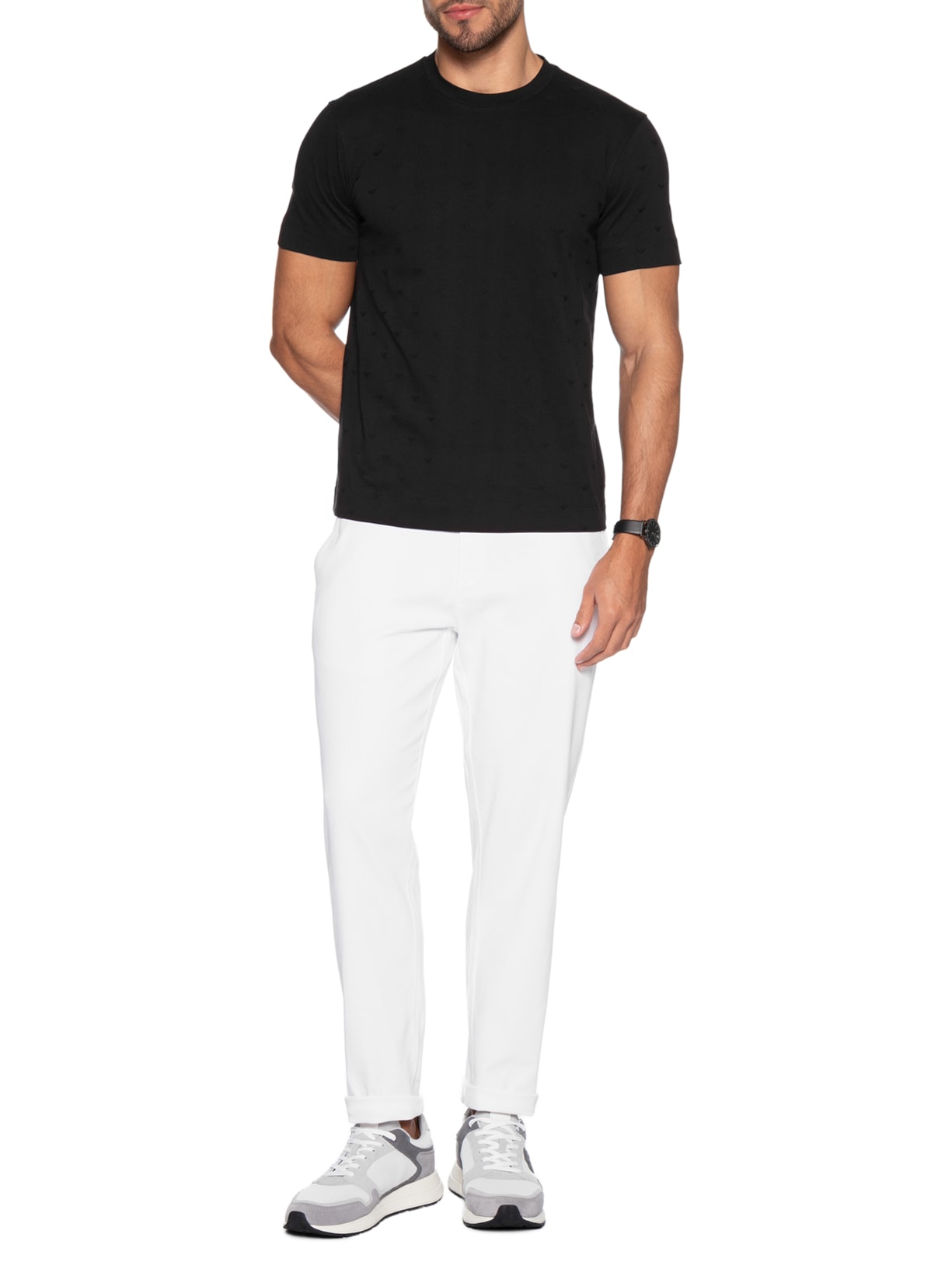 Camiseta Masculina Slim-Fit In All-Over Micro Eagle Logo New Preto Emporio Armani