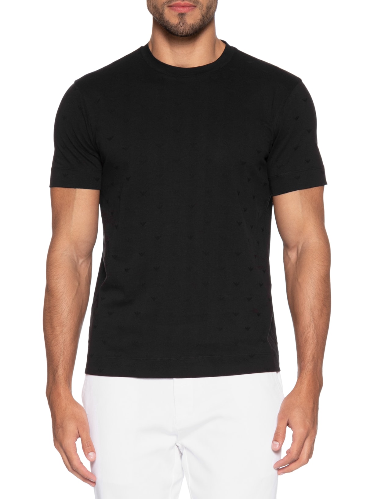 Camiseta Masculina Slim-Fit In All-Over Micro Eagle Logo New Preto Emporio Armani