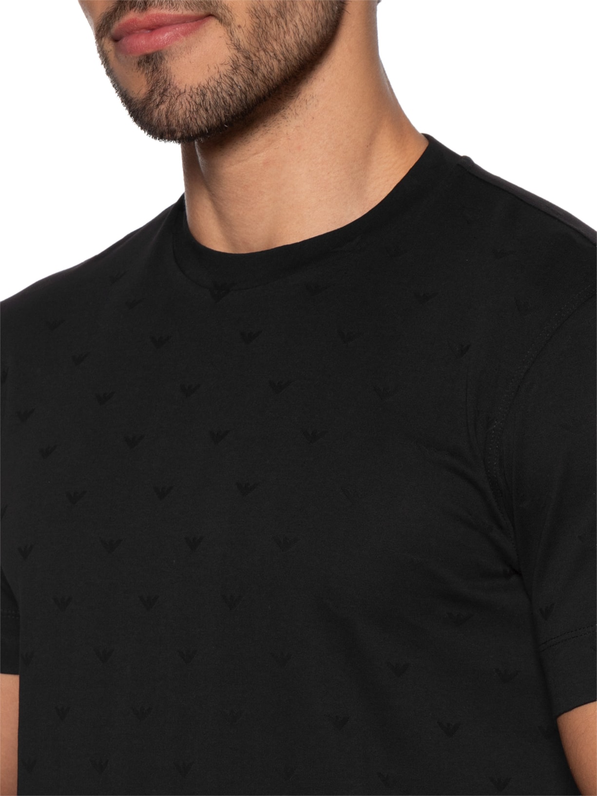 Camiseta Masculina Slim-Fit In All-Over Micro Eagle Logo New Preto Emporio Armani
