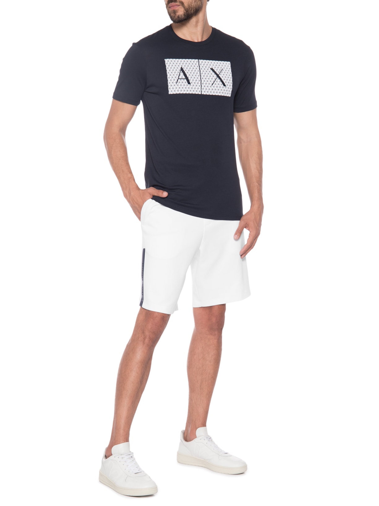 Camiseta Masculina Slim Fit Jersey Com Logo Texturizada Azul Armani Exchange