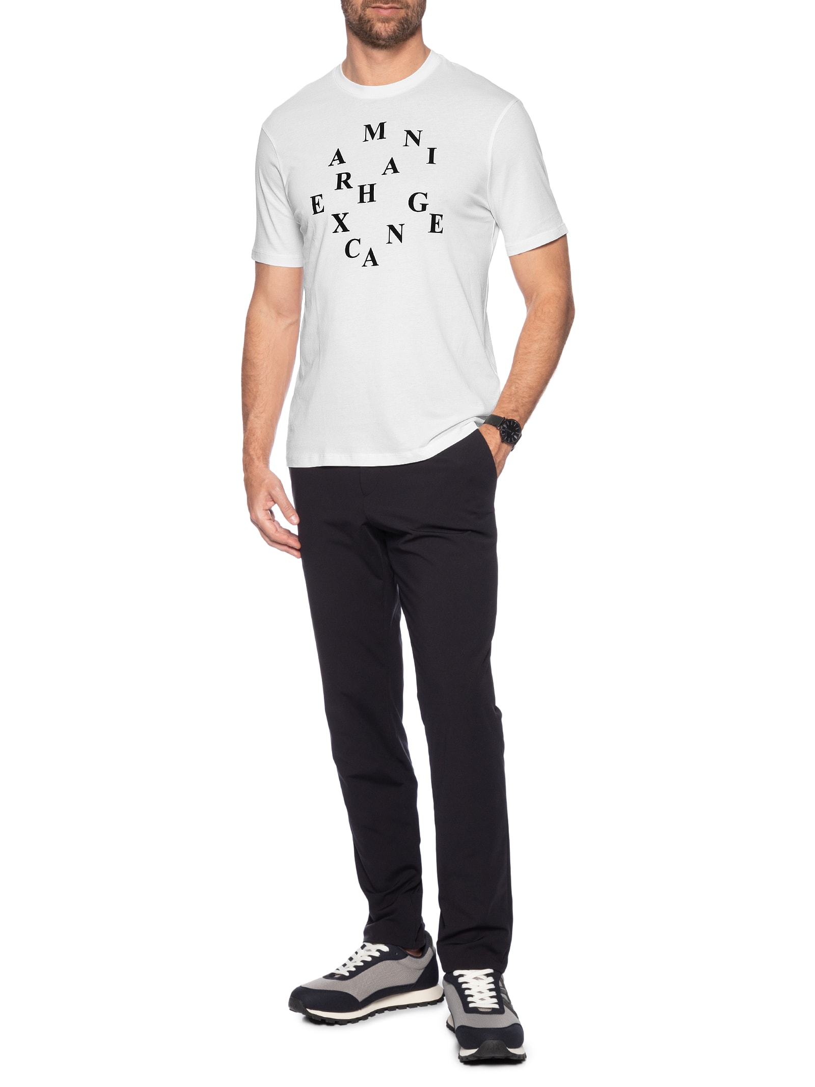 Armani Exchange - Camiseta Masculina Slim Fit Logo Orgânico - Branco