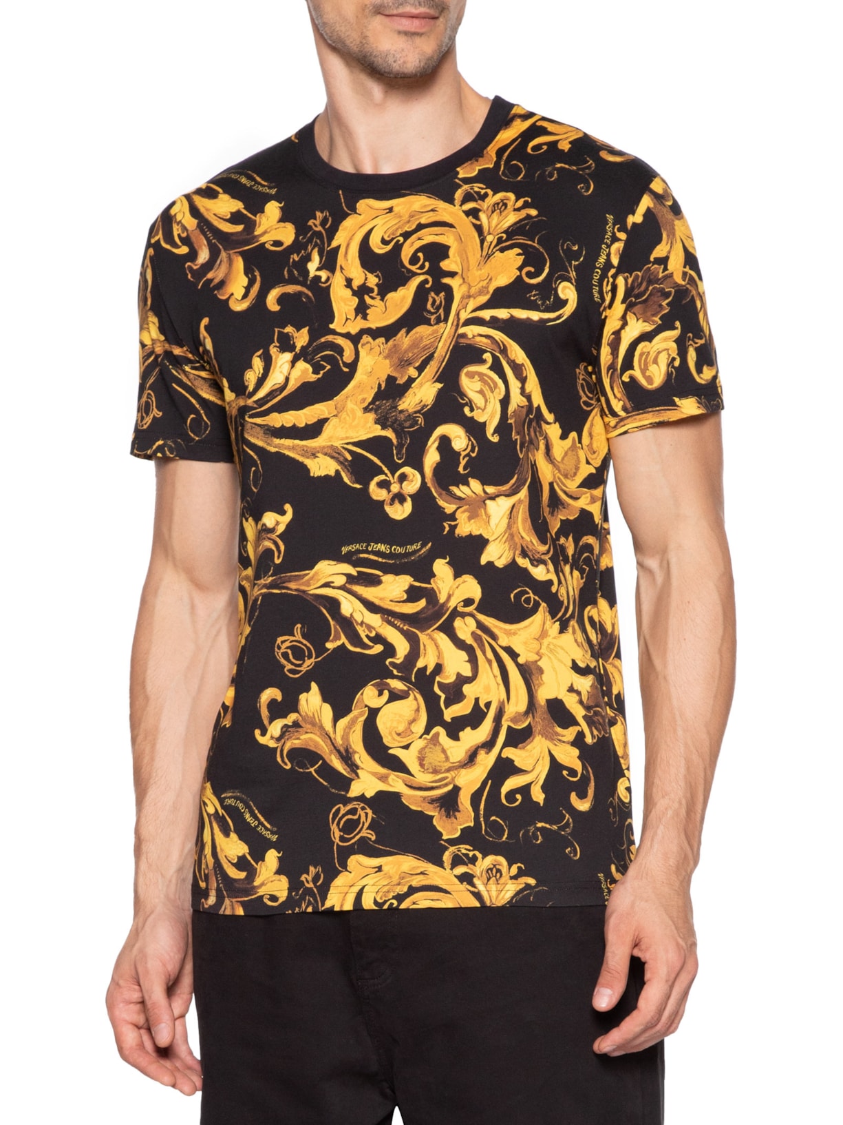 Camiseta Masculina Slim-Fit Porcelain Barocco All Over Preto Versace Jeans Couture