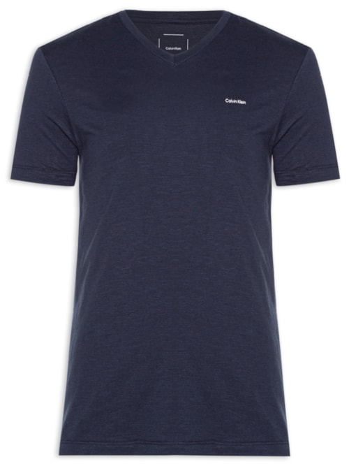 Camiseta Masculina Slim Flamê Gola V - Azul