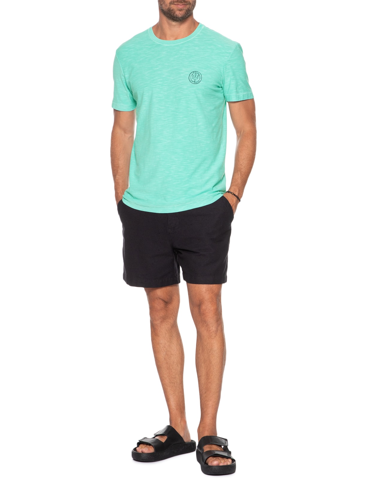 Camiseta Masculina Slim Rough Handmade Manga Curta Verde Osklen