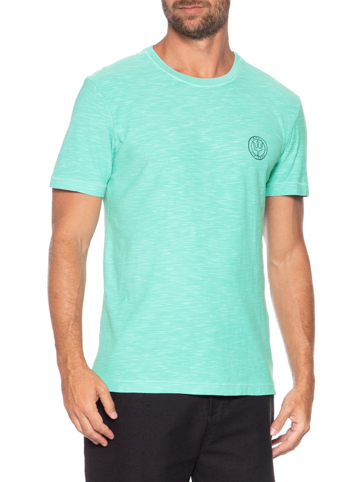 Camiseta Masculina Slim Rough Handmade Manga Curta Verde Osklen