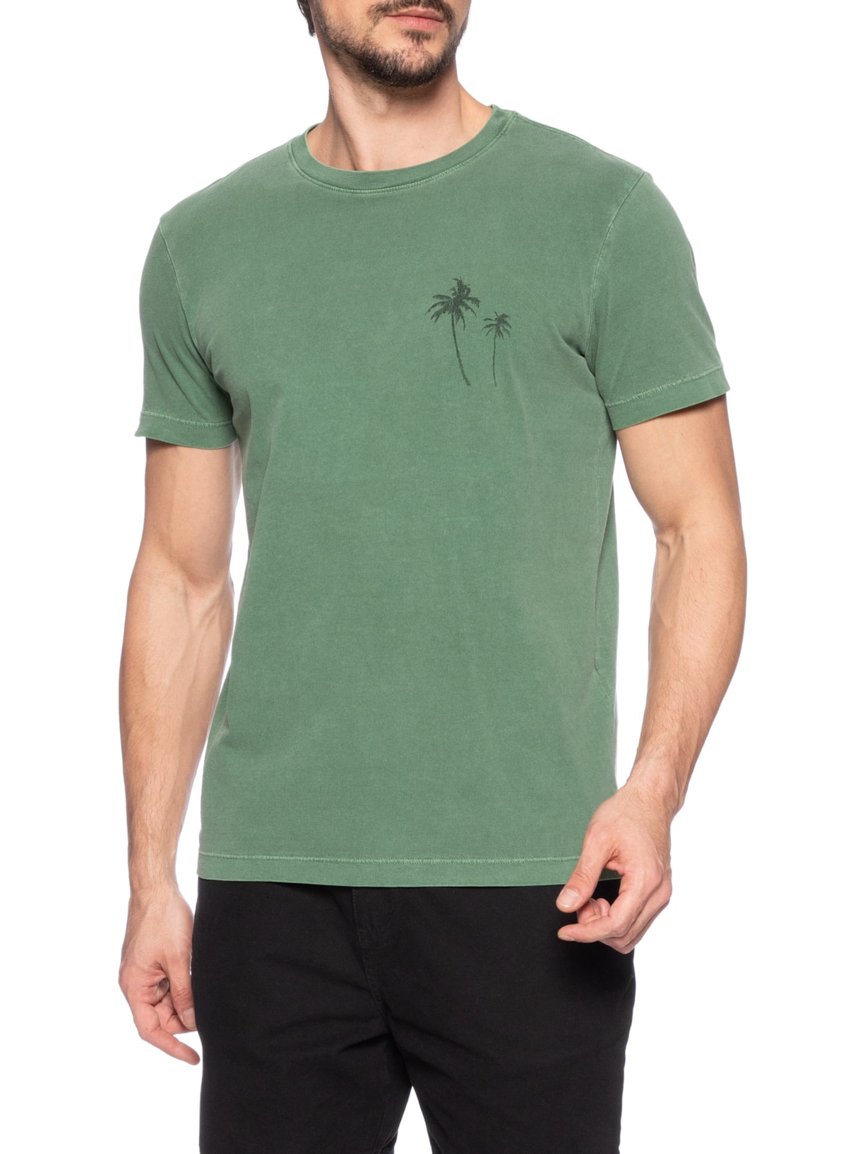 Camiseta Masculina Slim Stone Coqueiro Gaze Manga Curta Verde Osklen