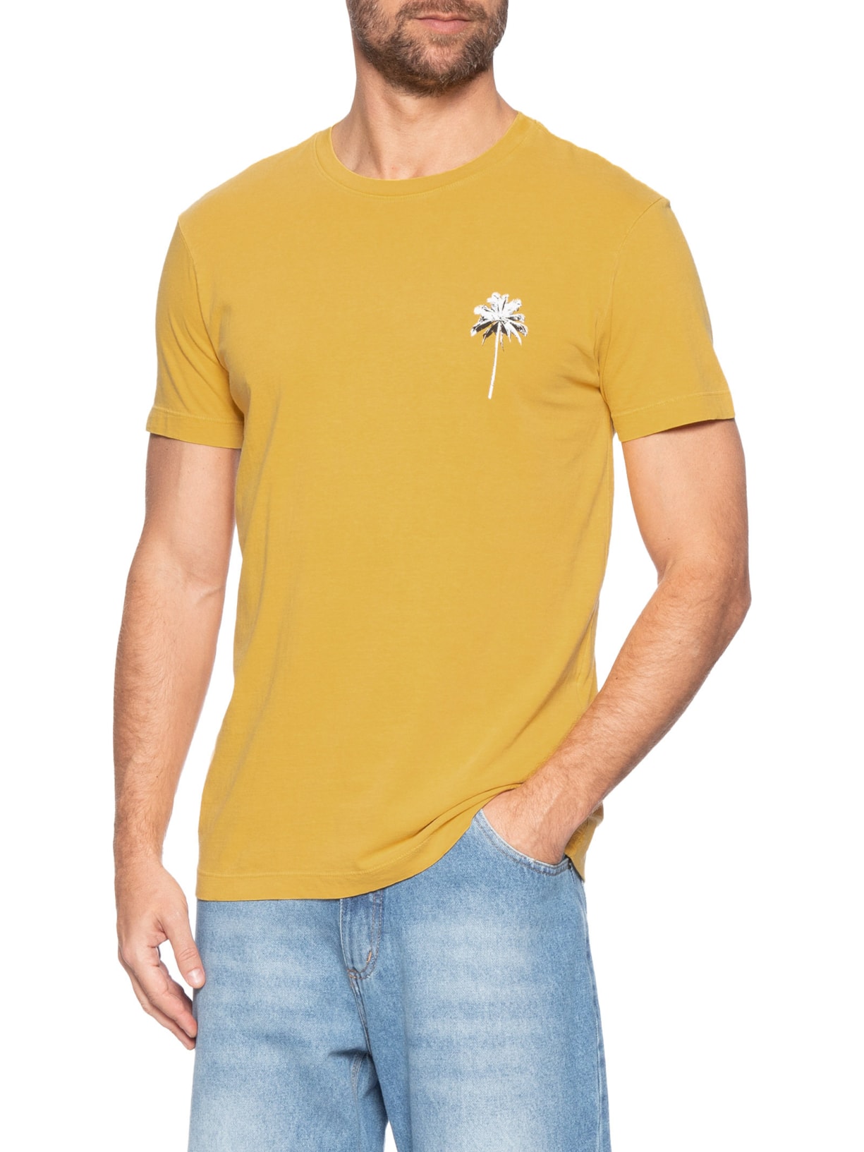 Camiseta Masculina Slim Stone Coqueiro Mc  Amarelo Osklen