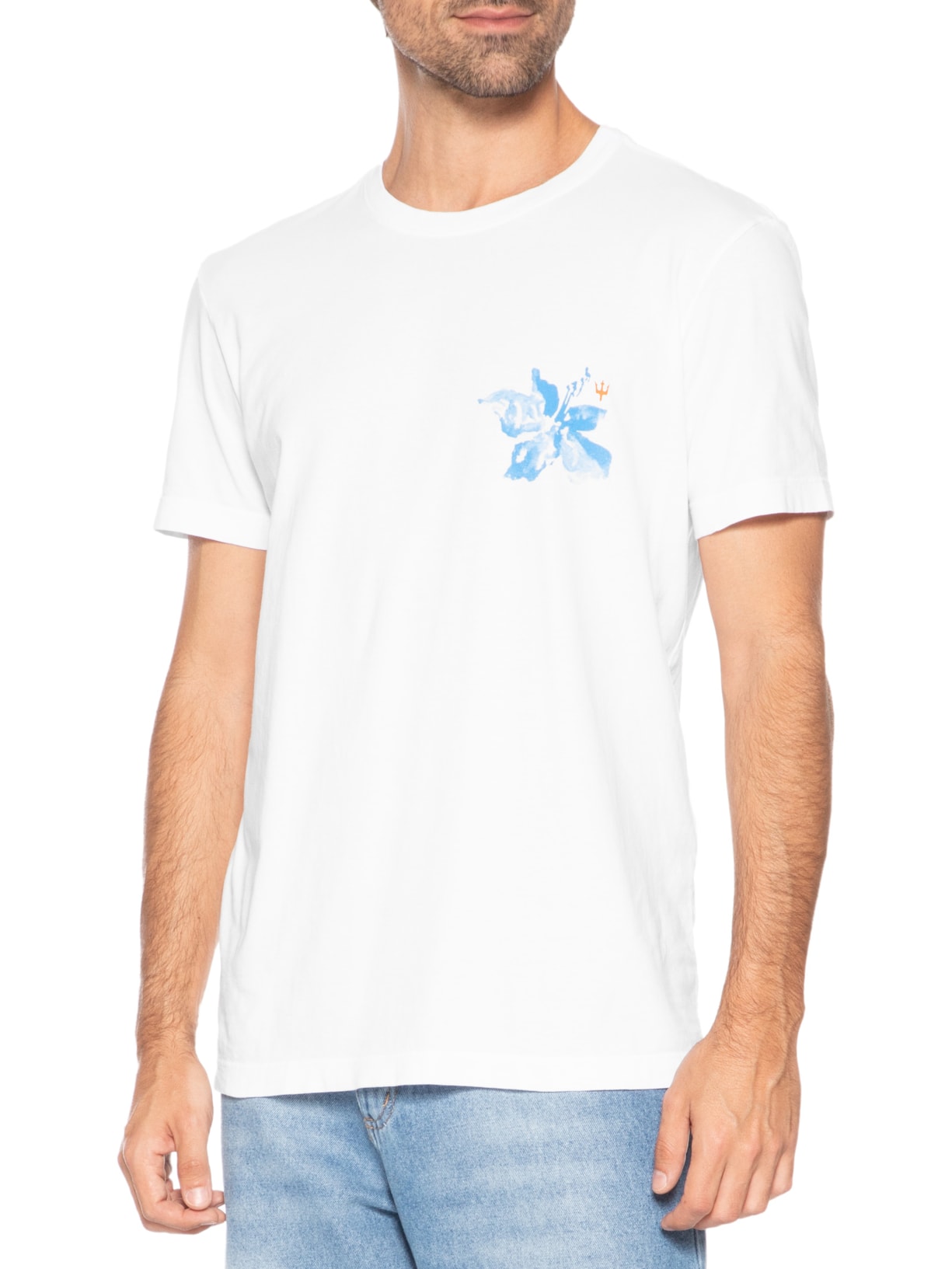 Camiseta Masculina Slim Stone Flor Surf Manga Curta Branco Osklen