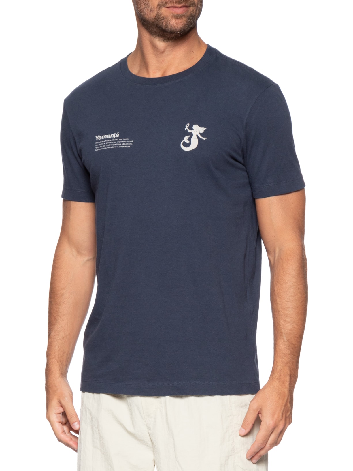 Camiseta Masculina Slim Vintage Manga Curta Yemanjá Azul Osklen