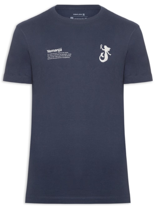 Camiseta Masculina Slim Vintage Manga Curta Yemanjá - Azul