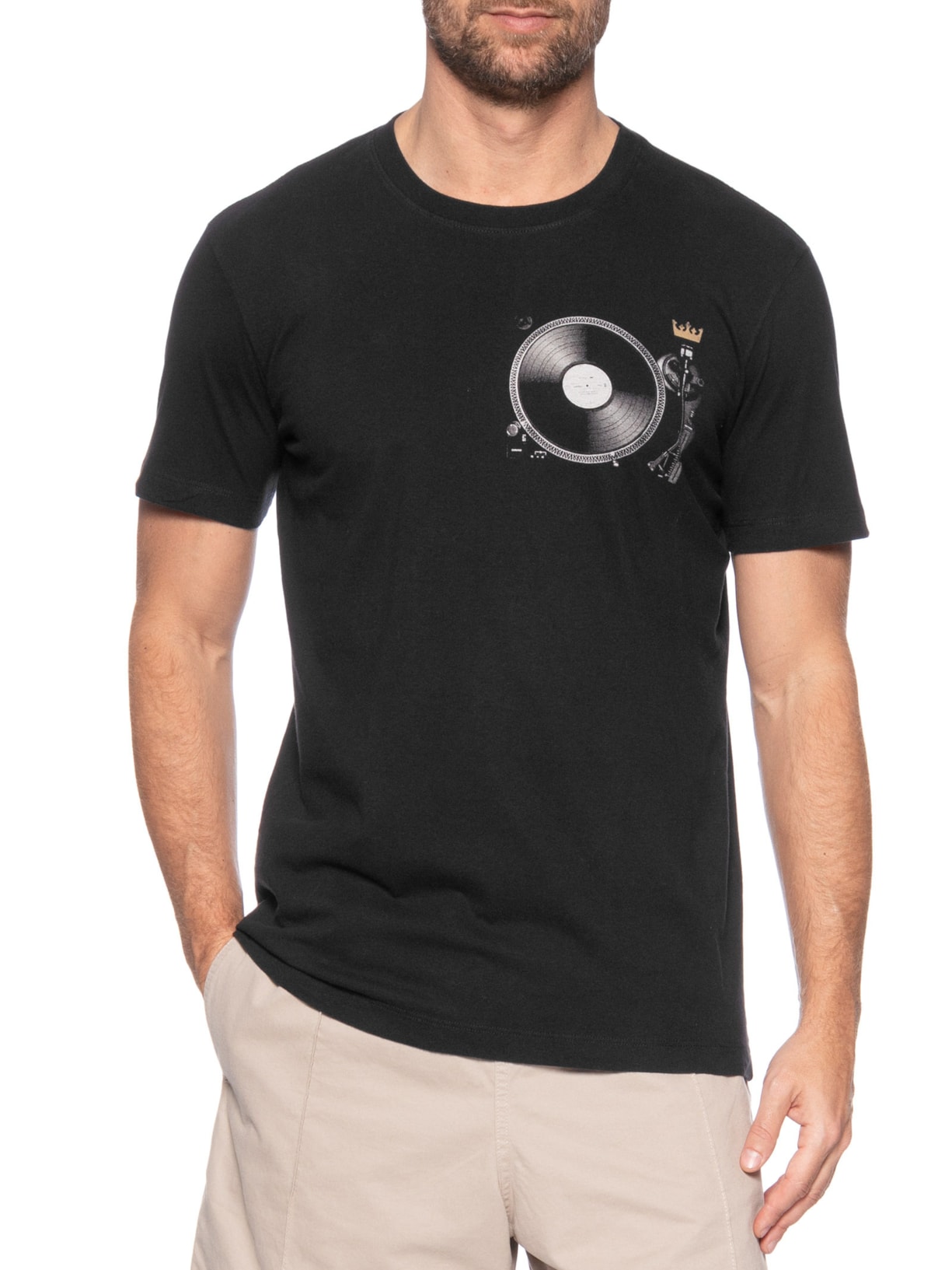 Camiseta Masculina Slim Vintage Record Player Preto Osklen