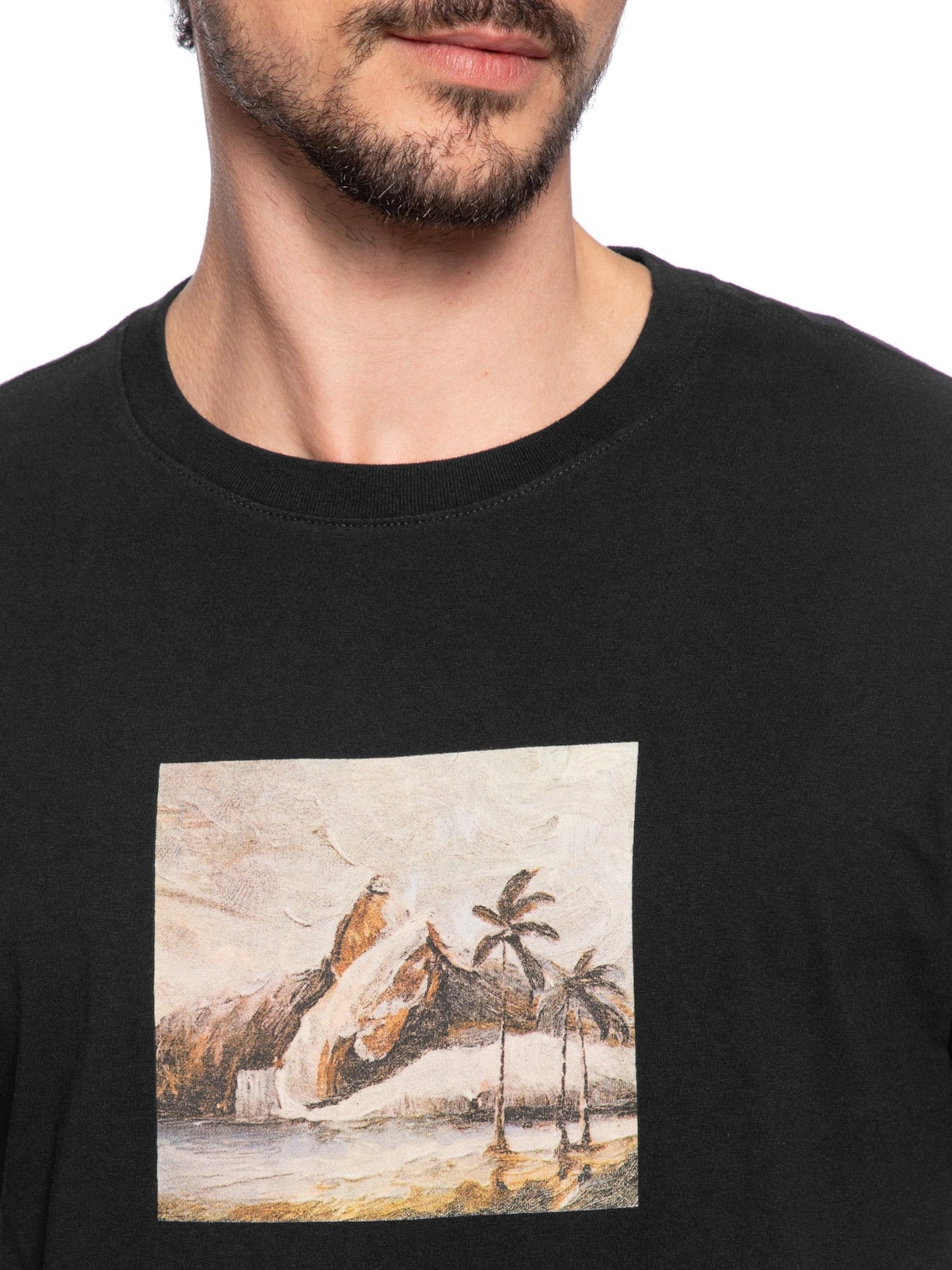 Camiseta Masculina Slim Vintage Rio Paisagem Manga Curta Preto Osklen