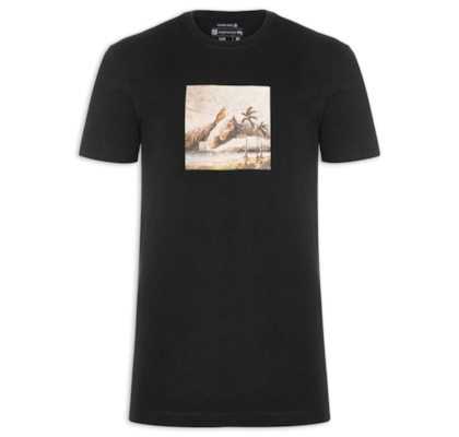 Camiseta Masculina Slim Vintage Rio Paisagem Manga Curta - Preto