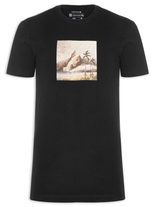 Camiseta Masculina Slim Vintage Rio Paisagem Manga Curta - Preto