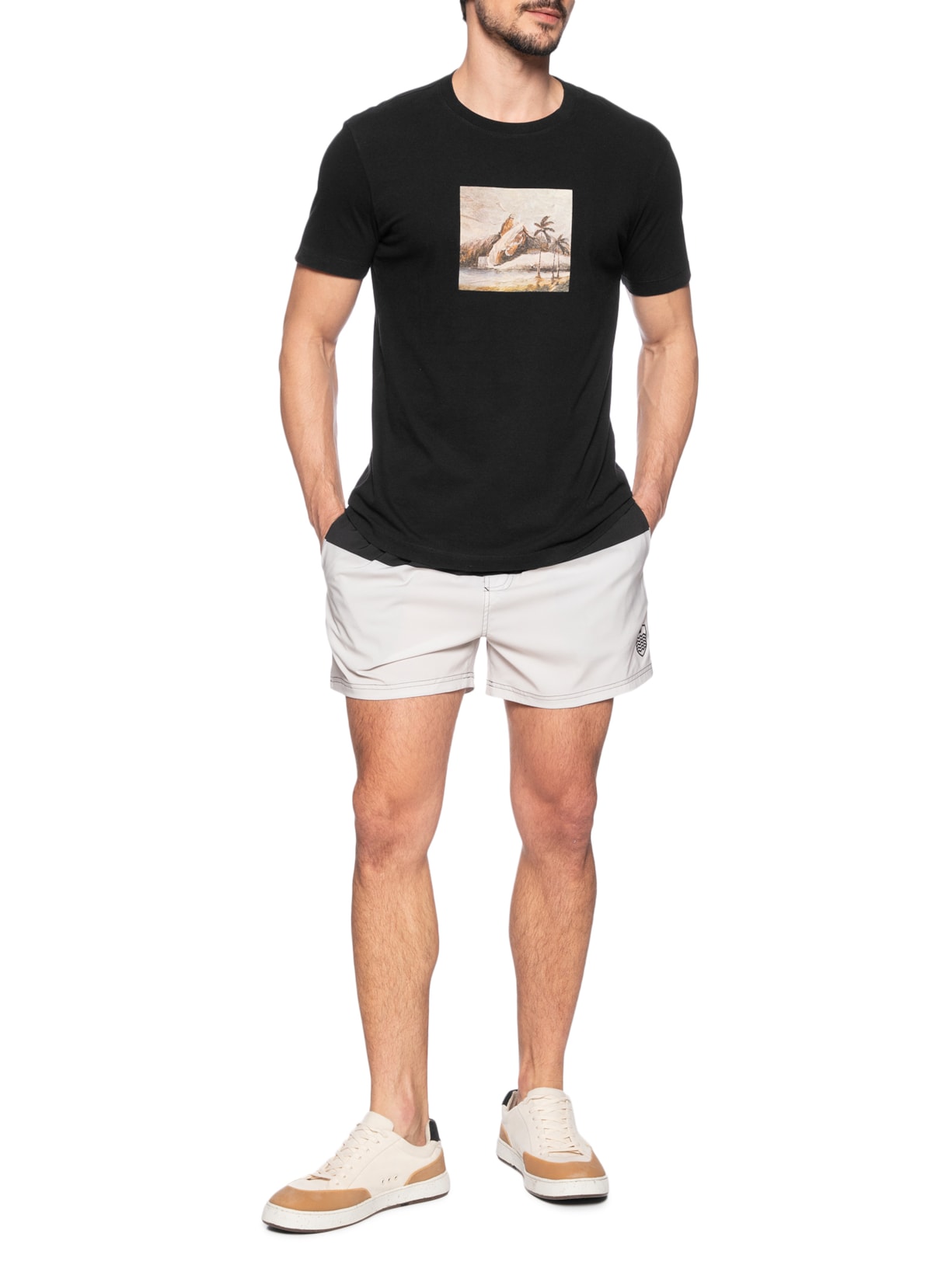 Camiseta Masculina Slim Vintage Rio Paisagem Manga Curta Preto Osklen