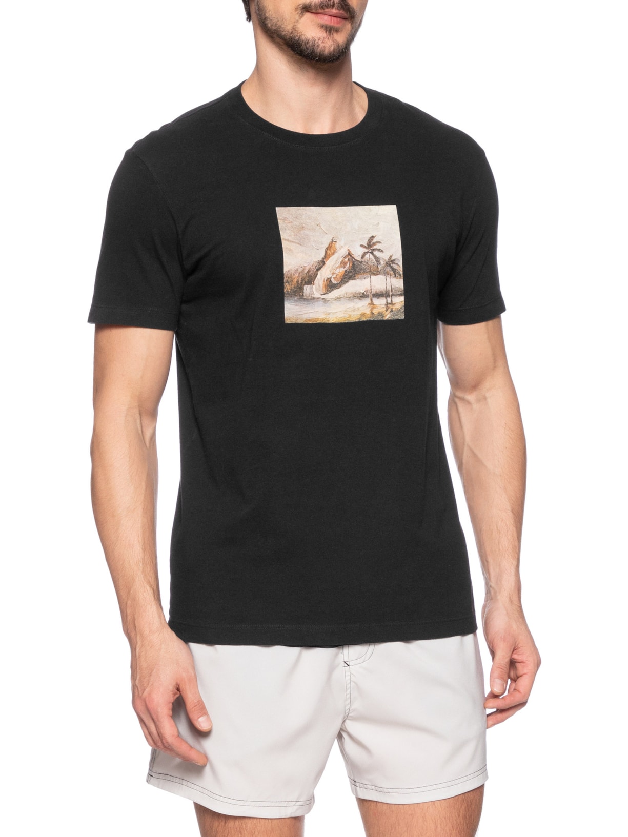 Camiseta Masculina Slim Vintage Rio Paisagem Manga Curta Preto Osklen