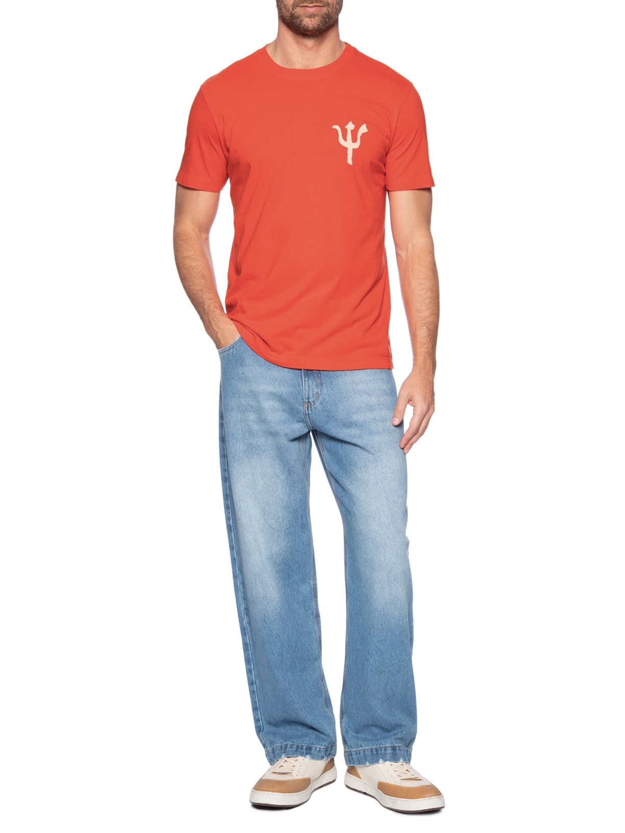 Camiseta Masculina Slim Vintage Trid Caiçara Laranja Osklen