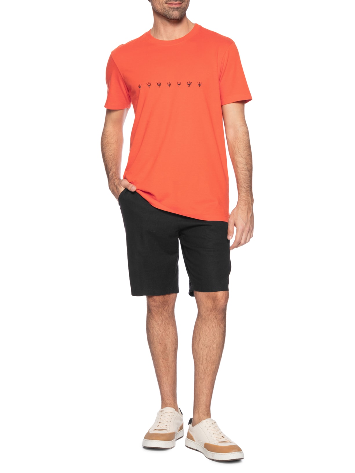 Camiseta Masculina Slim Vintage Underwater Manga Curta Laranja Osklen