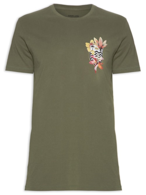 Camiseta Masculina Soft Used Brasao Flores - Verde
