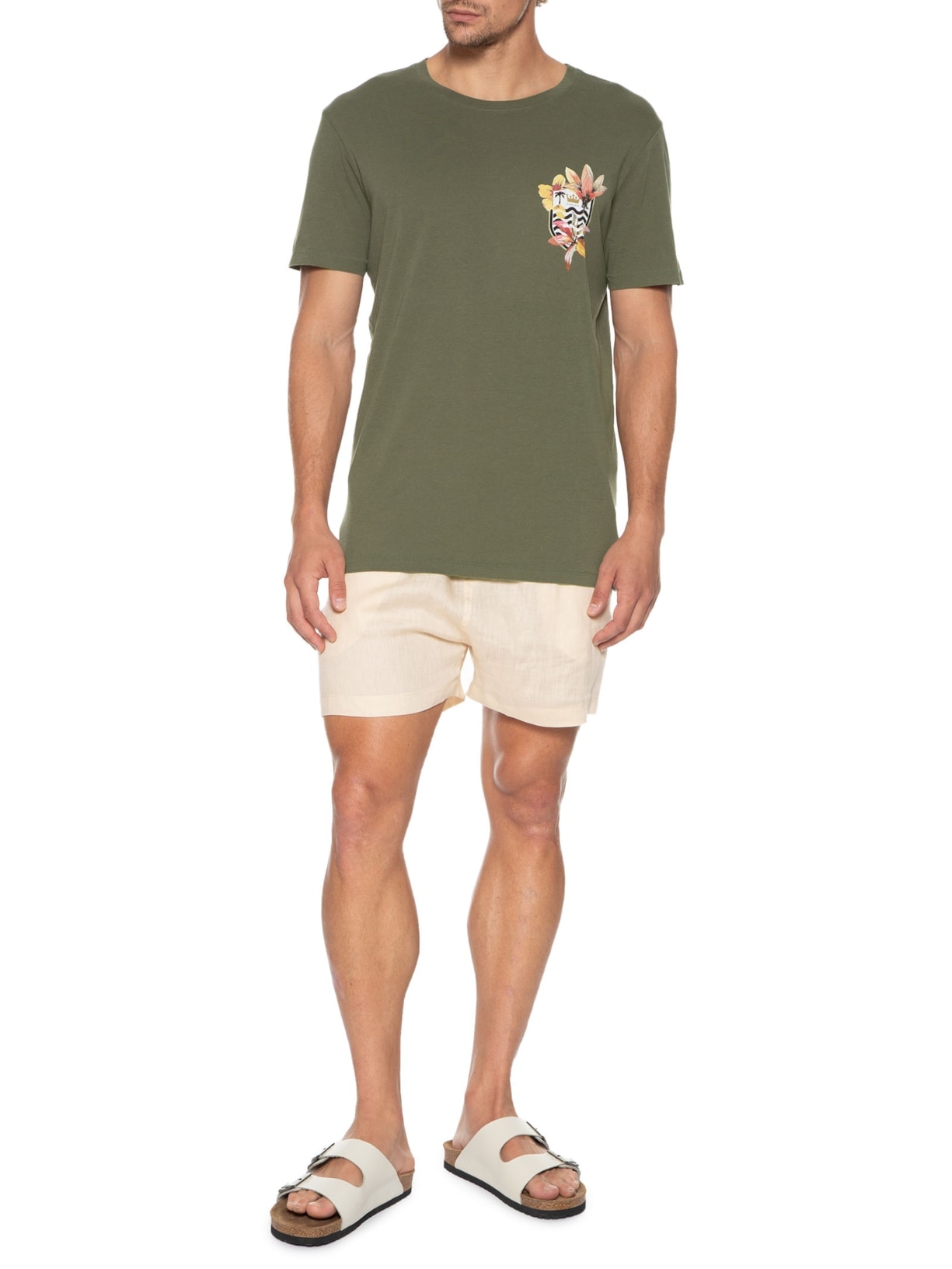 Camiseta Masculina Soft Used Brasao Flores Verde Osklen