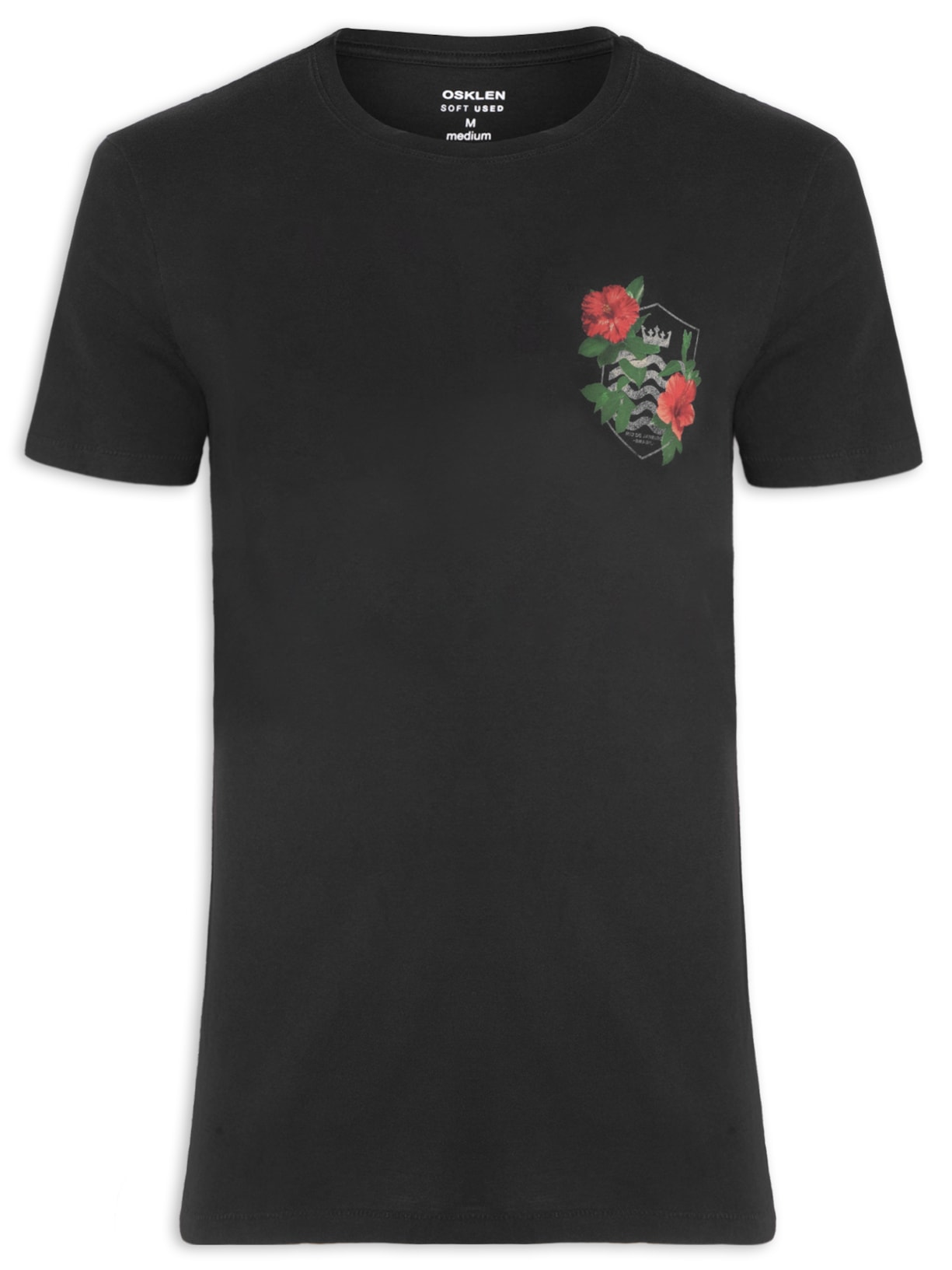 Camiseta Masculina Soft Used Brasão Tropical - Preto