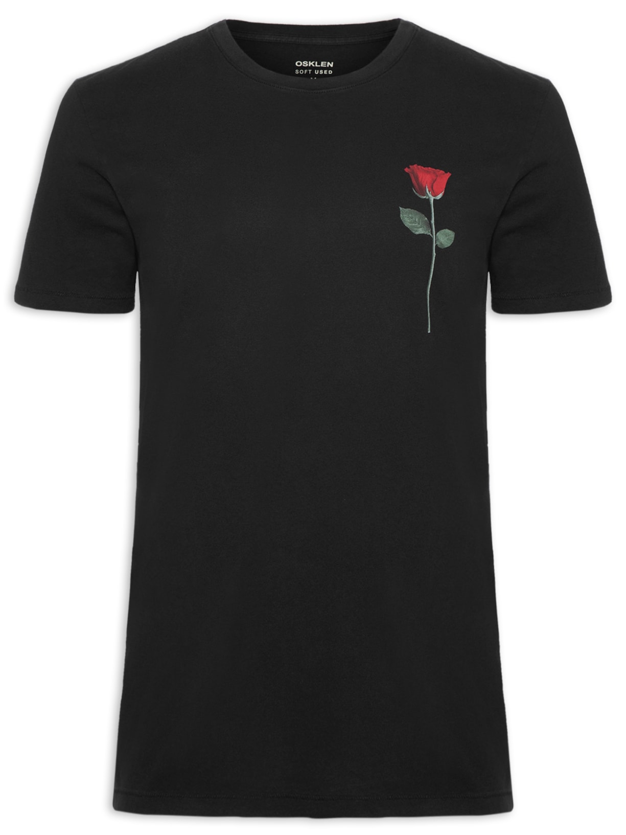 Camiseta Masculina Soft Used Rose Manga Curta - Preto