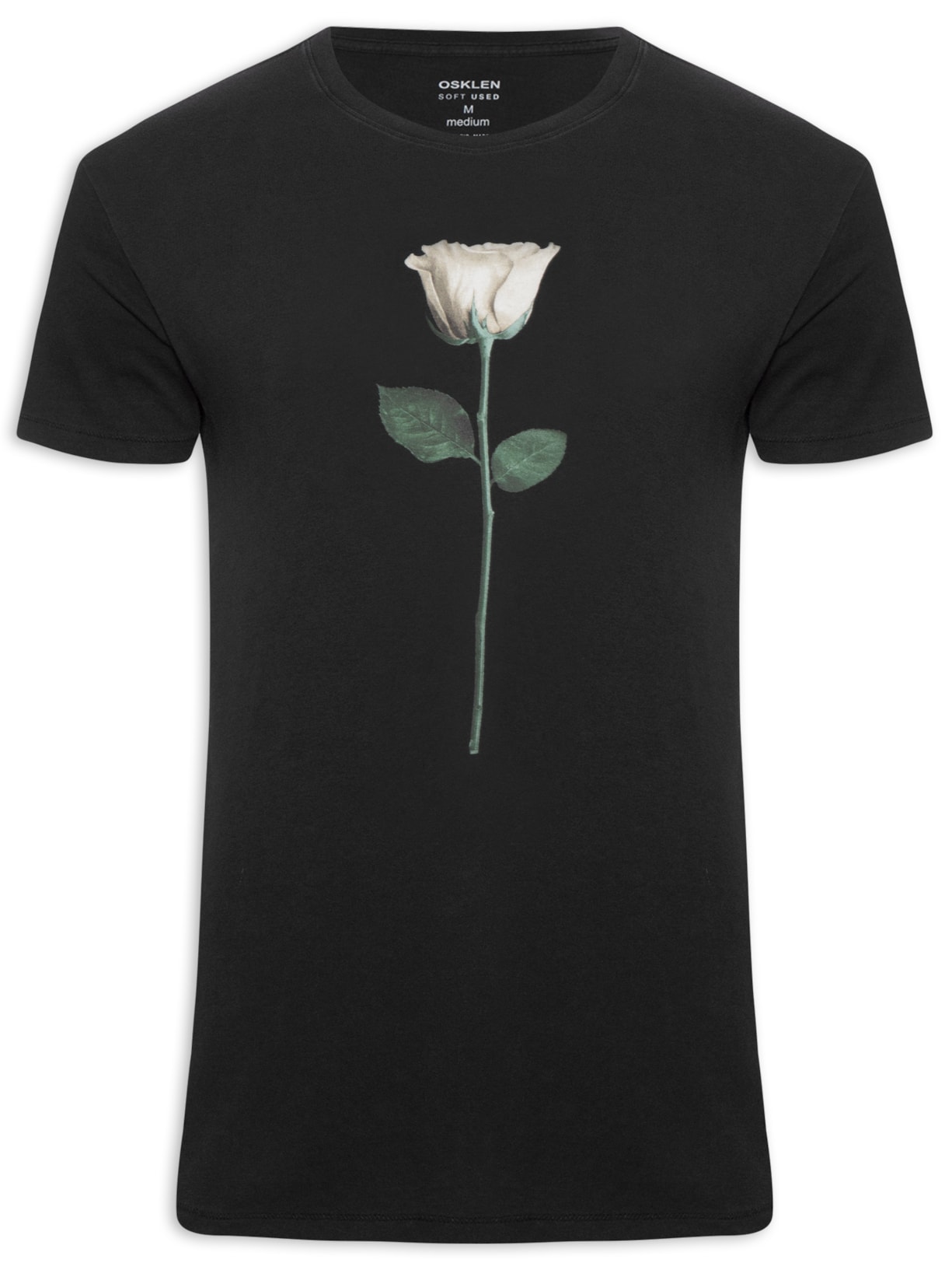 Camiseta Masculina Soft Used White Rose Manga Curta - Preto
