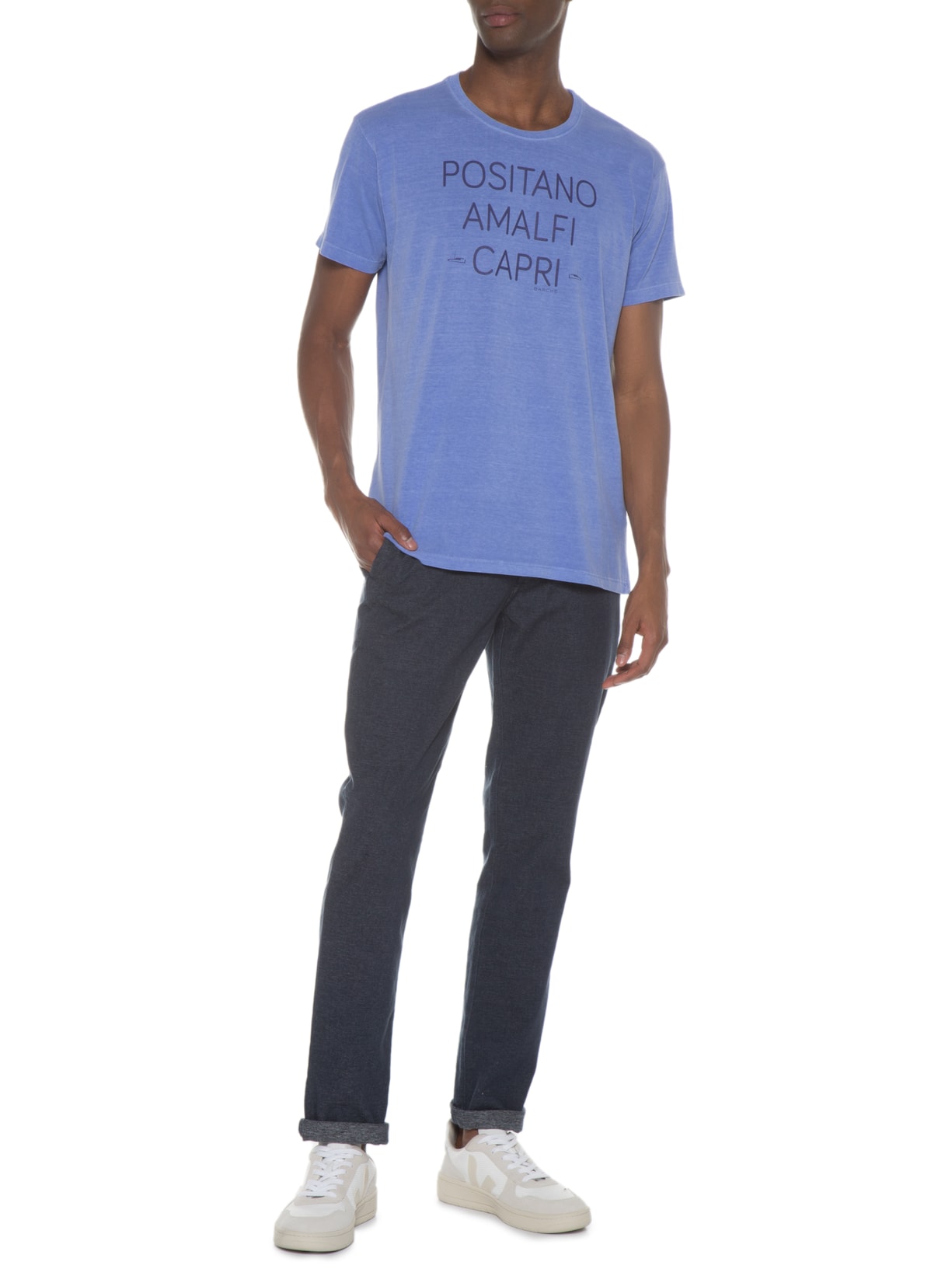 Camiseta Masculina Stonada Estampada Itália Frente Azul Barche