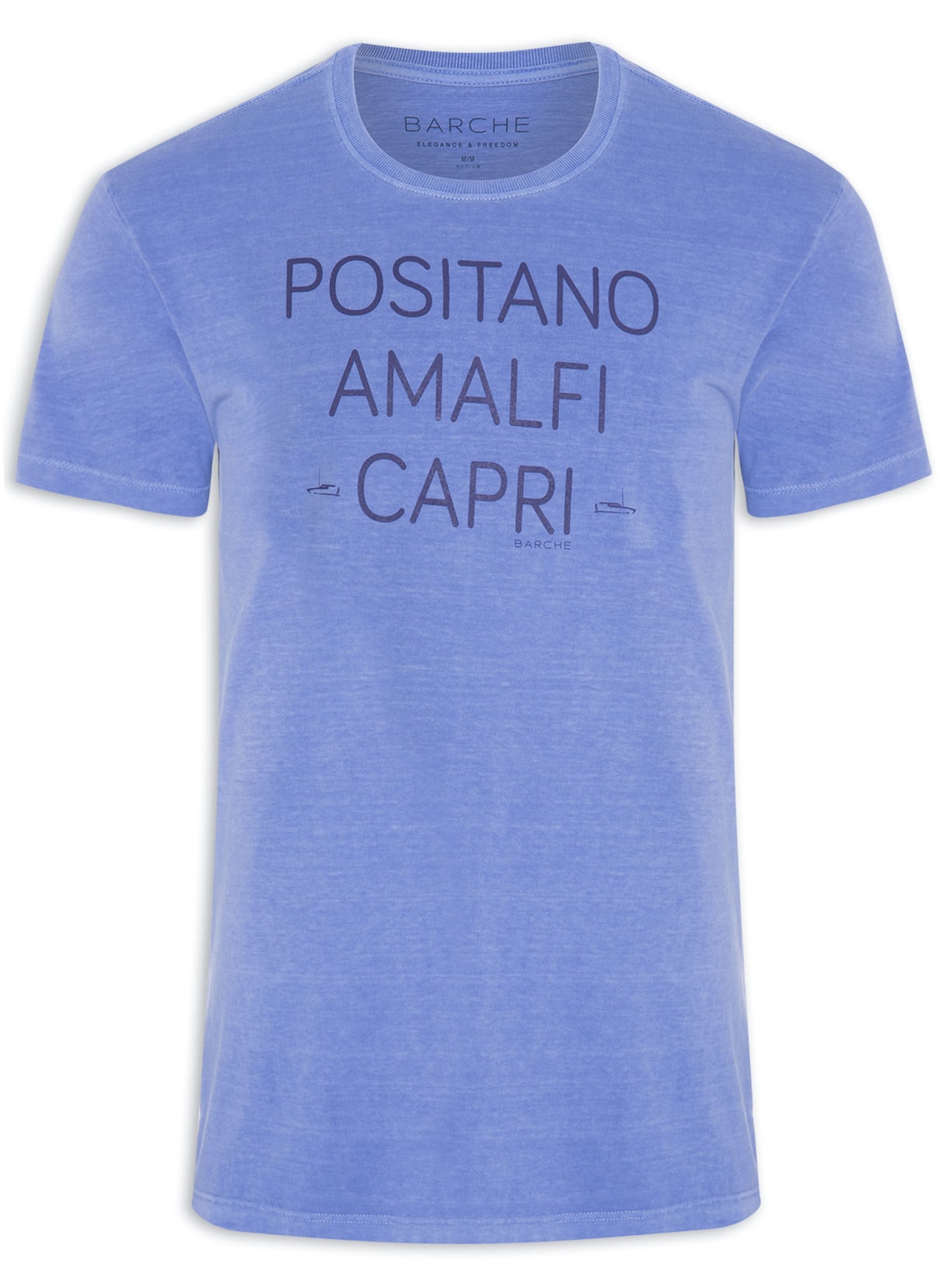 Camiseta Masculina Stonada Estampada Itália Frente Azul Barche