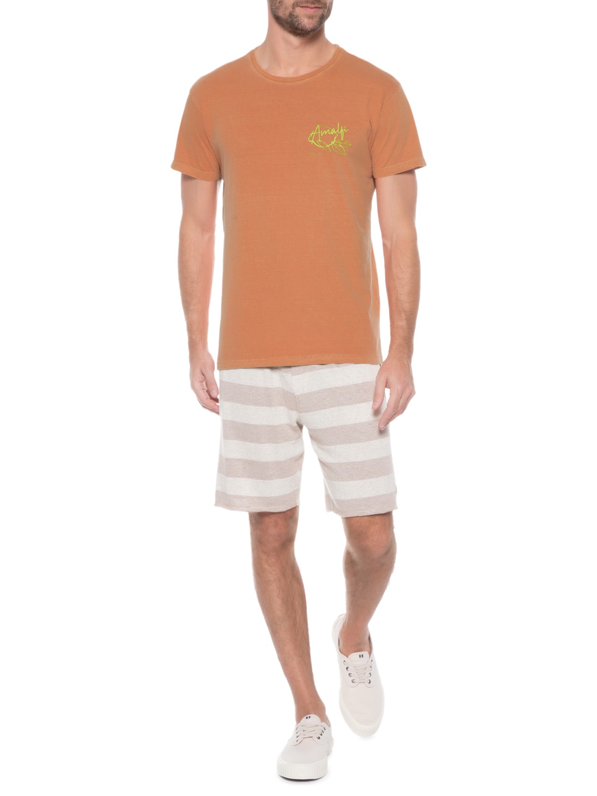 Camiseta Masculina Stonada Estampada Limão Raul Gastão Laranja Barche