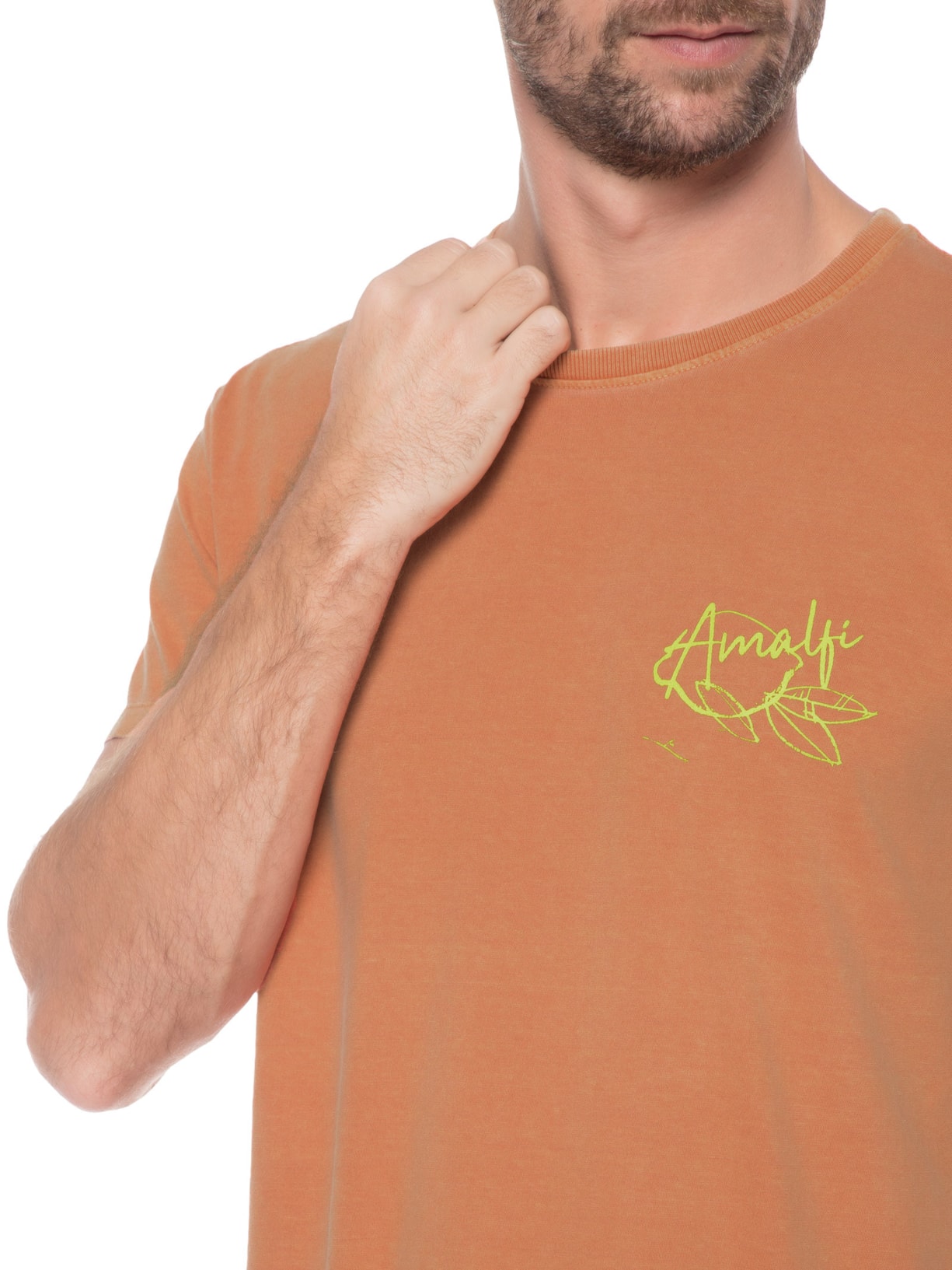 Camiseta Masculina Stonada Estampada Limão Raul Gastão Laranja Barche