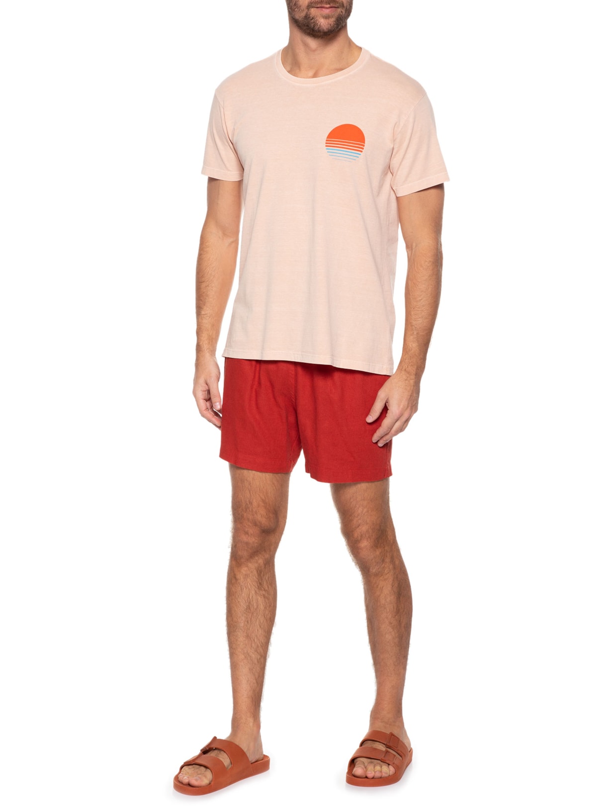 Camiseta Masculina Stonada Estampada Por Do Sol Bege Barche