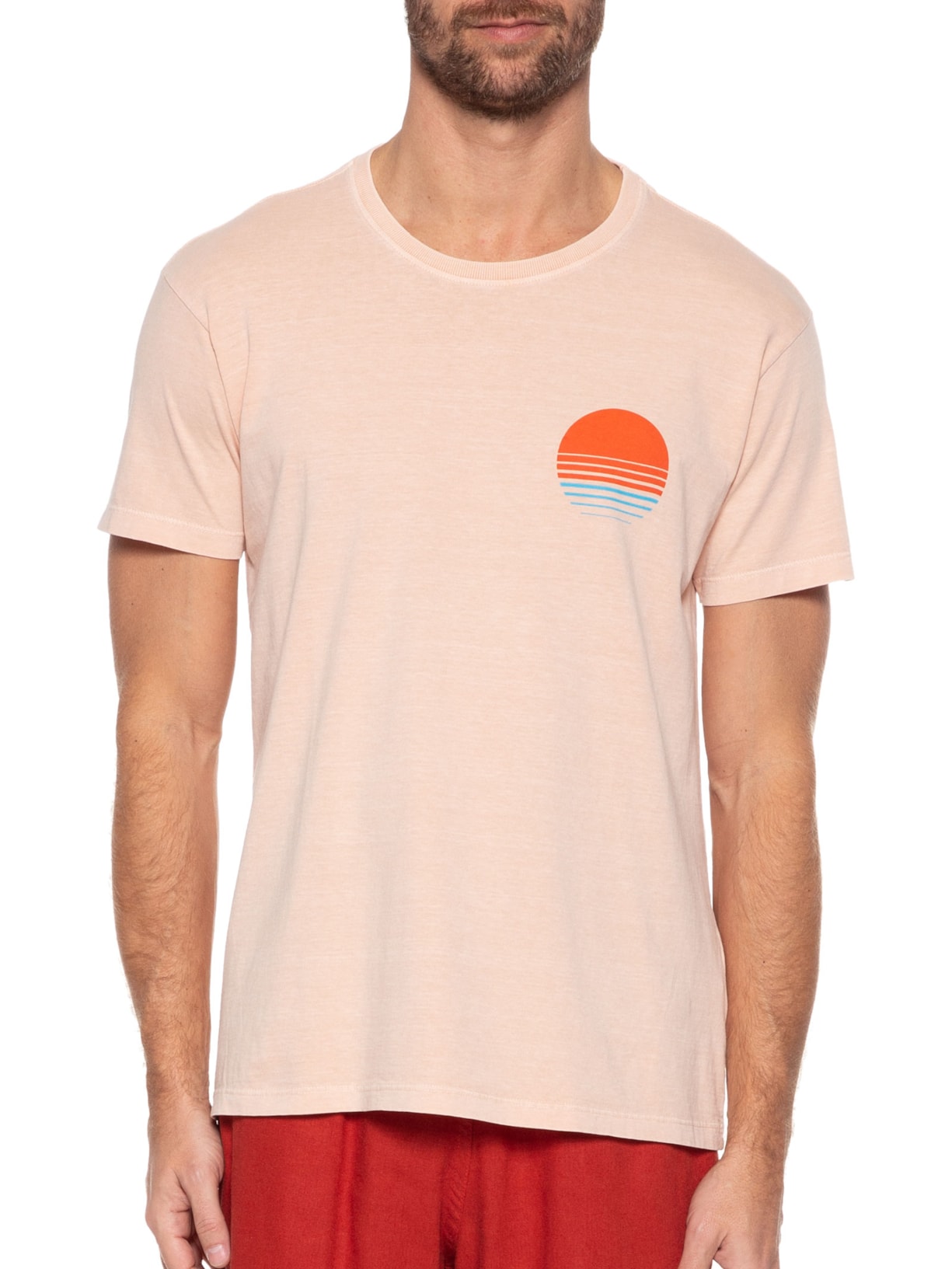 Camiseta Masculina Stonada Estampada Por Do Sol Bege Barche