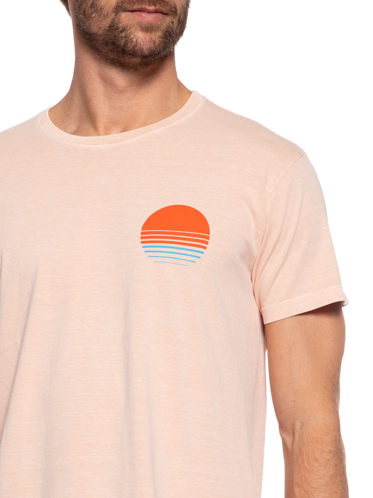 Camiseta Masculina Stonada Estampada Por Do Sol Bege Barche