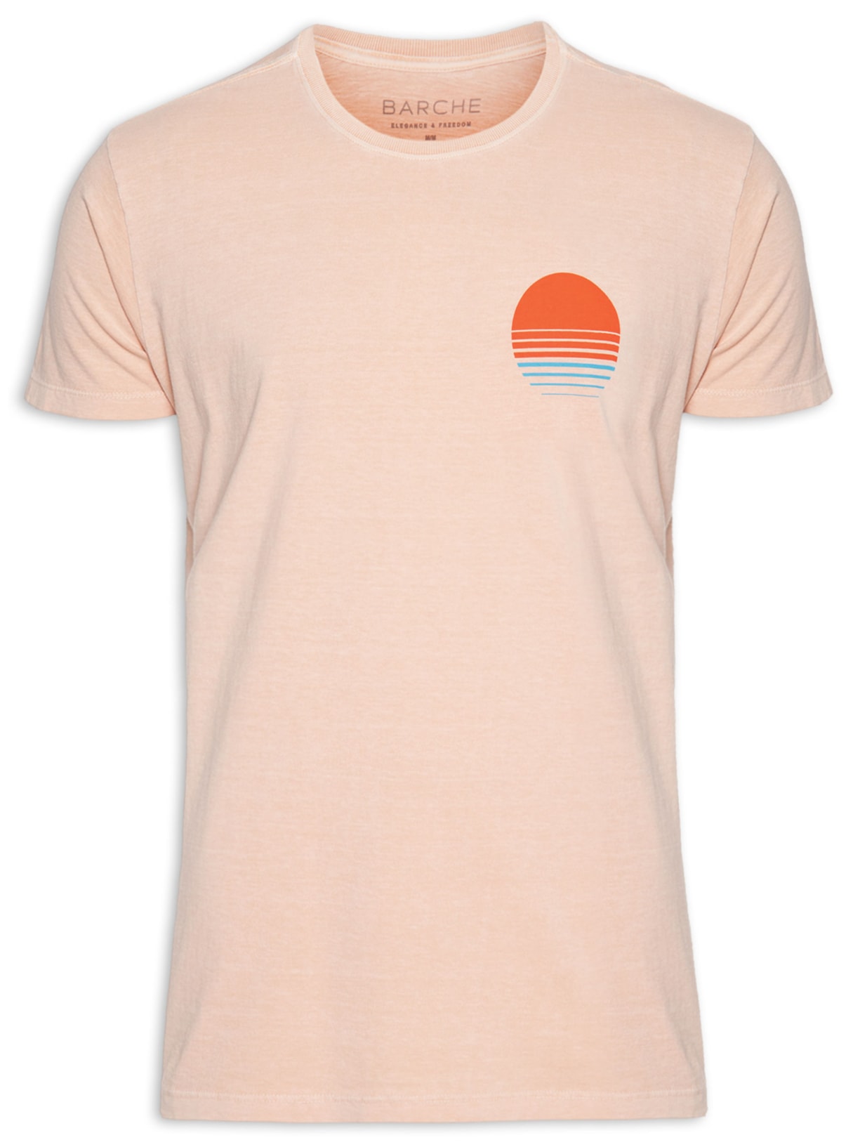 Camiseta Masculina Stonada Estampada Por Do Sol - Bege