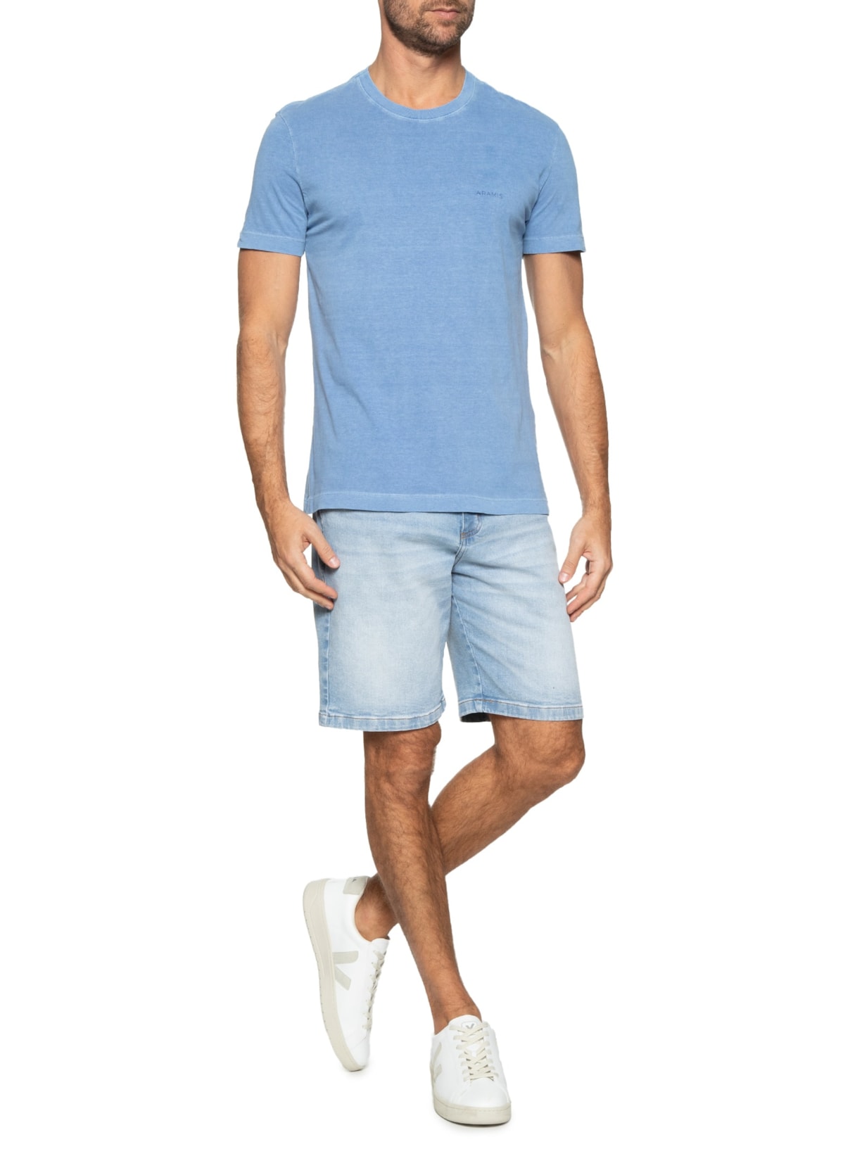 Camiseta Masculina Stonada Peito Azul Aramis