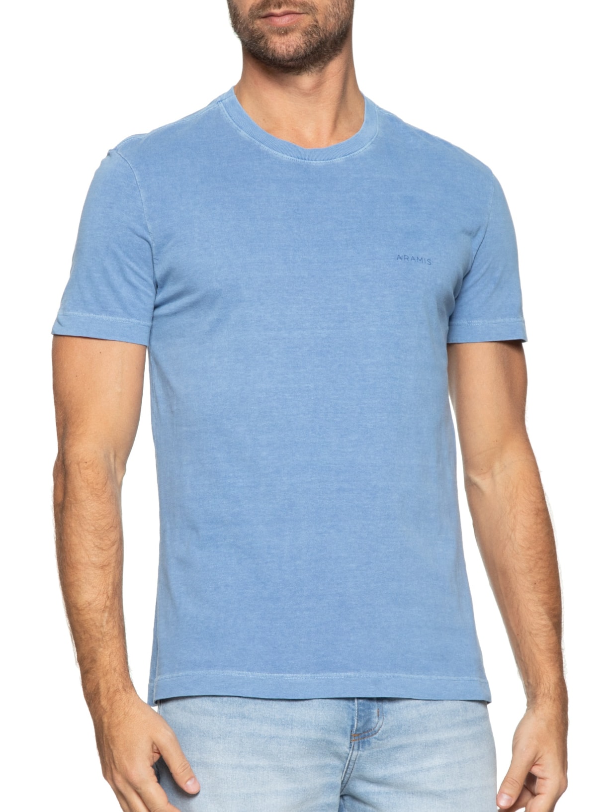 Camiseta Masculina Stonada Peito Azul Aramis