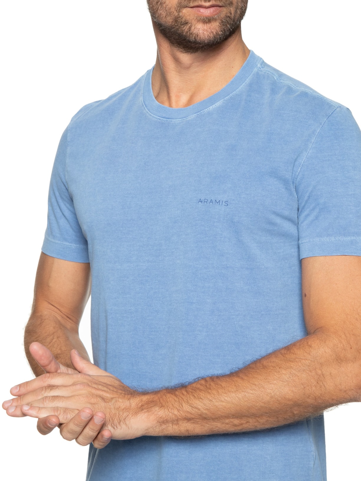 Camiseta Masculina Stonada Peito Azul Aramis