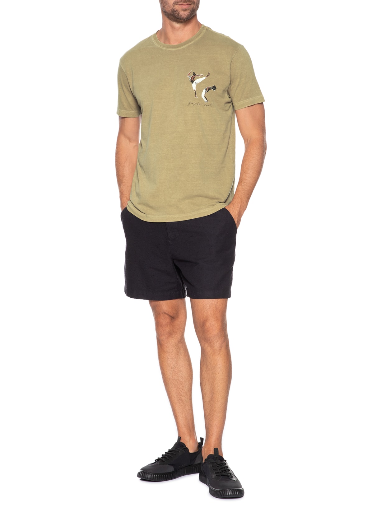 Camiseta Masculina Stone Capoeira 2 Manga Curta Bege Osklen