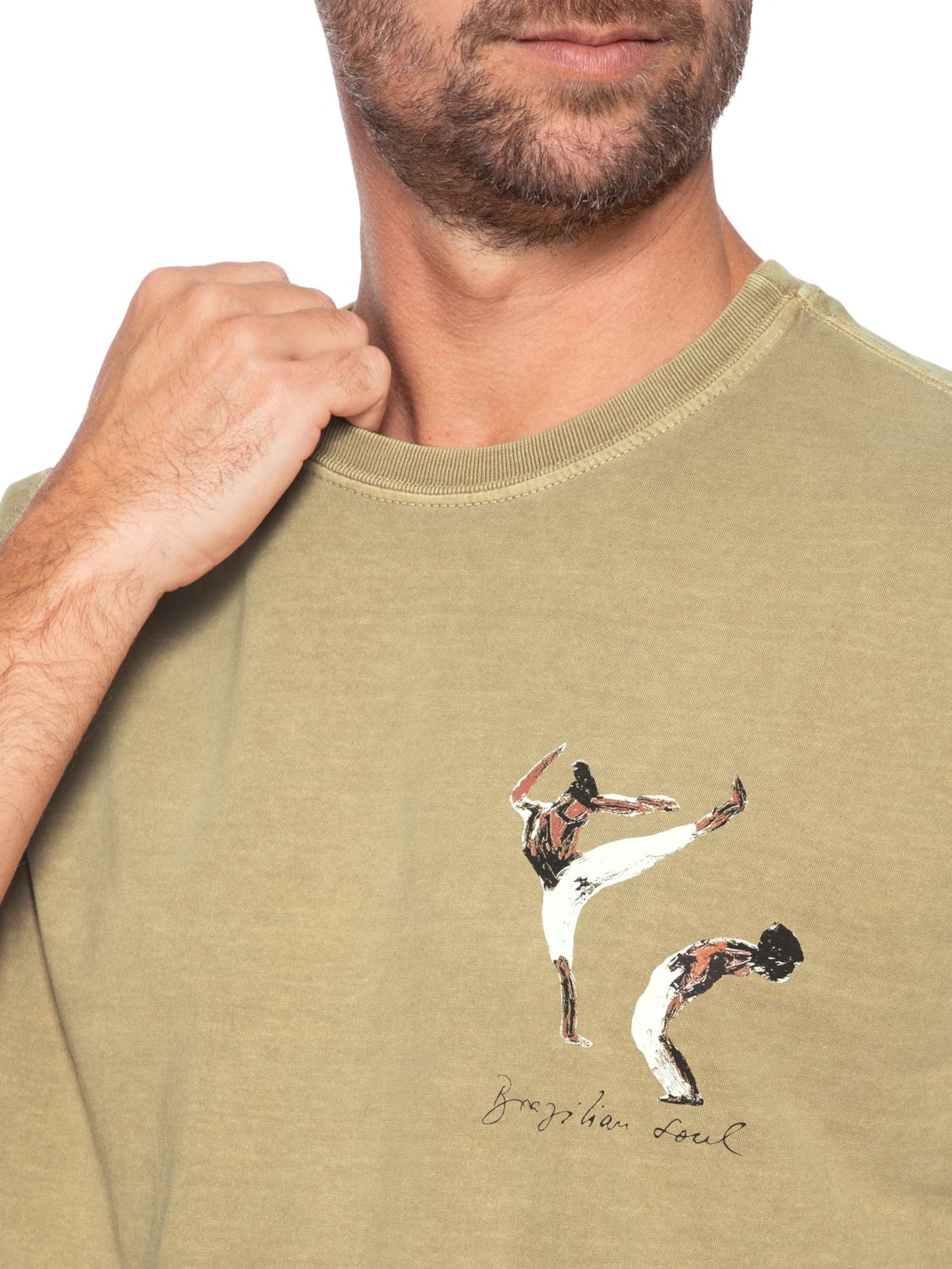 Camiseta Masculina Stone Capoeira 2 Manga Curta Bege Osklen