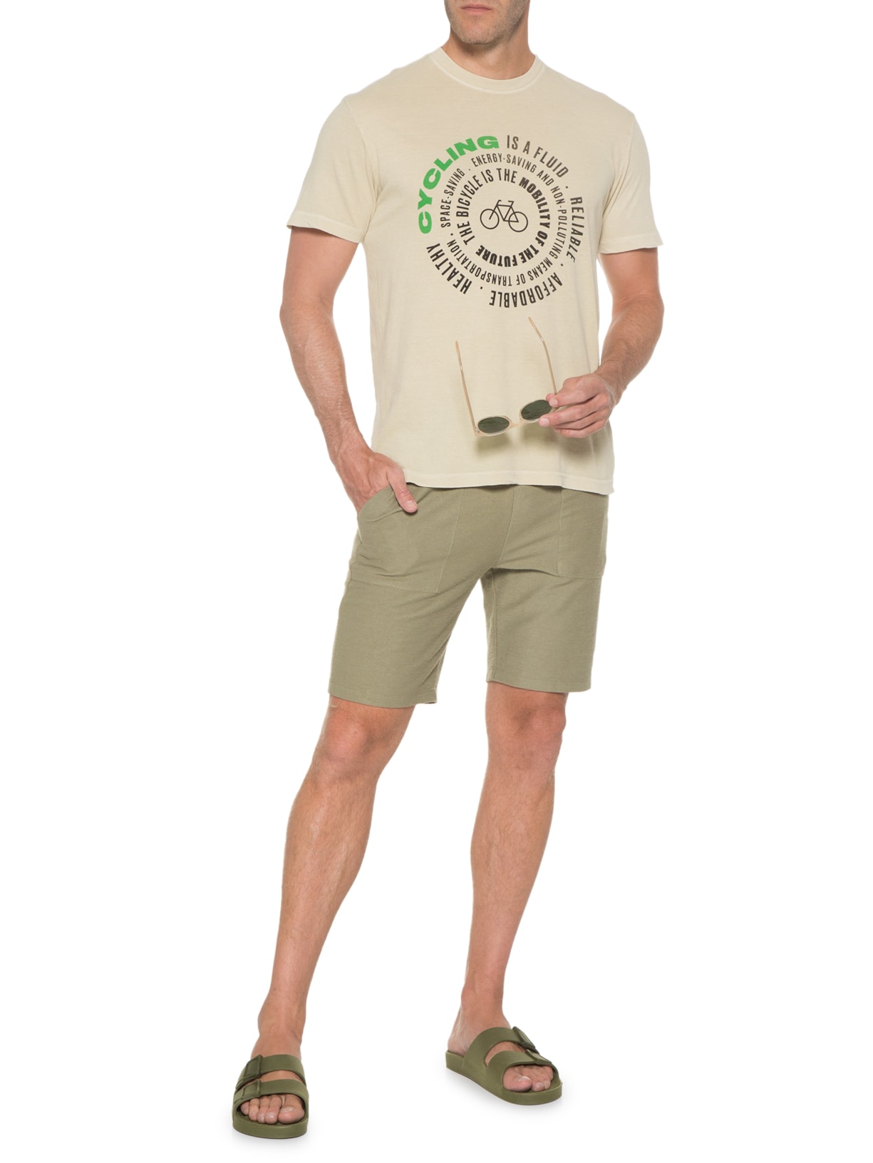 Camiseta Masculina Stone Cycling Bege Osklen