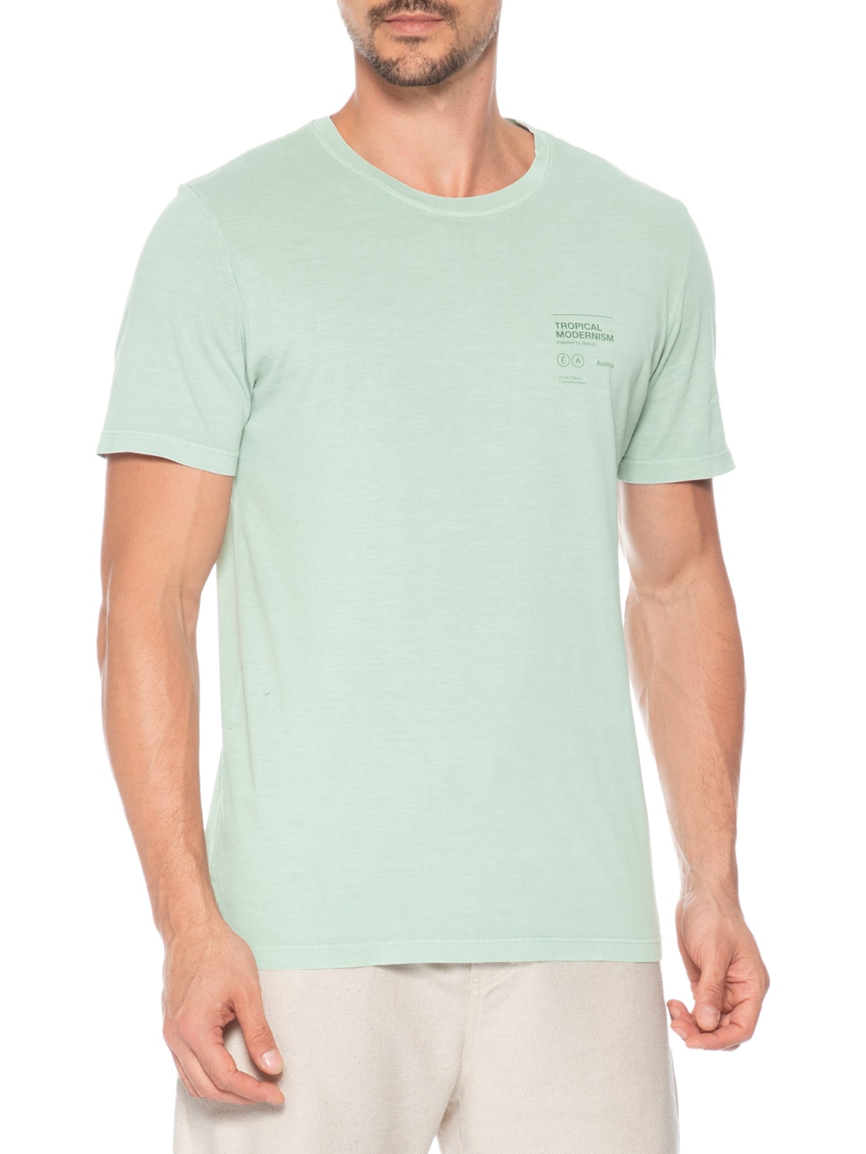 Camiseta Masculina Stone Estampa Tropical Verde Claro Austral