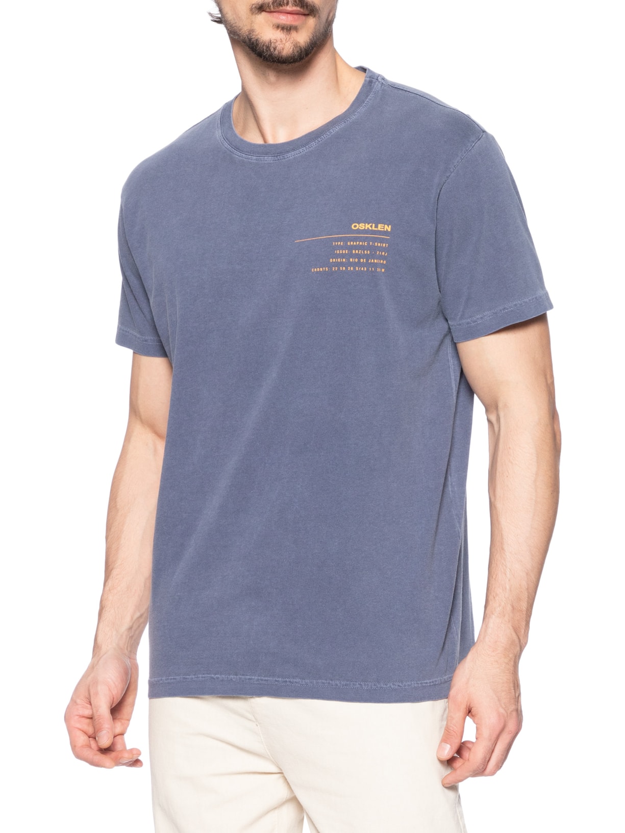 Camiseta Masculina Stone Info Label Azul Osklen