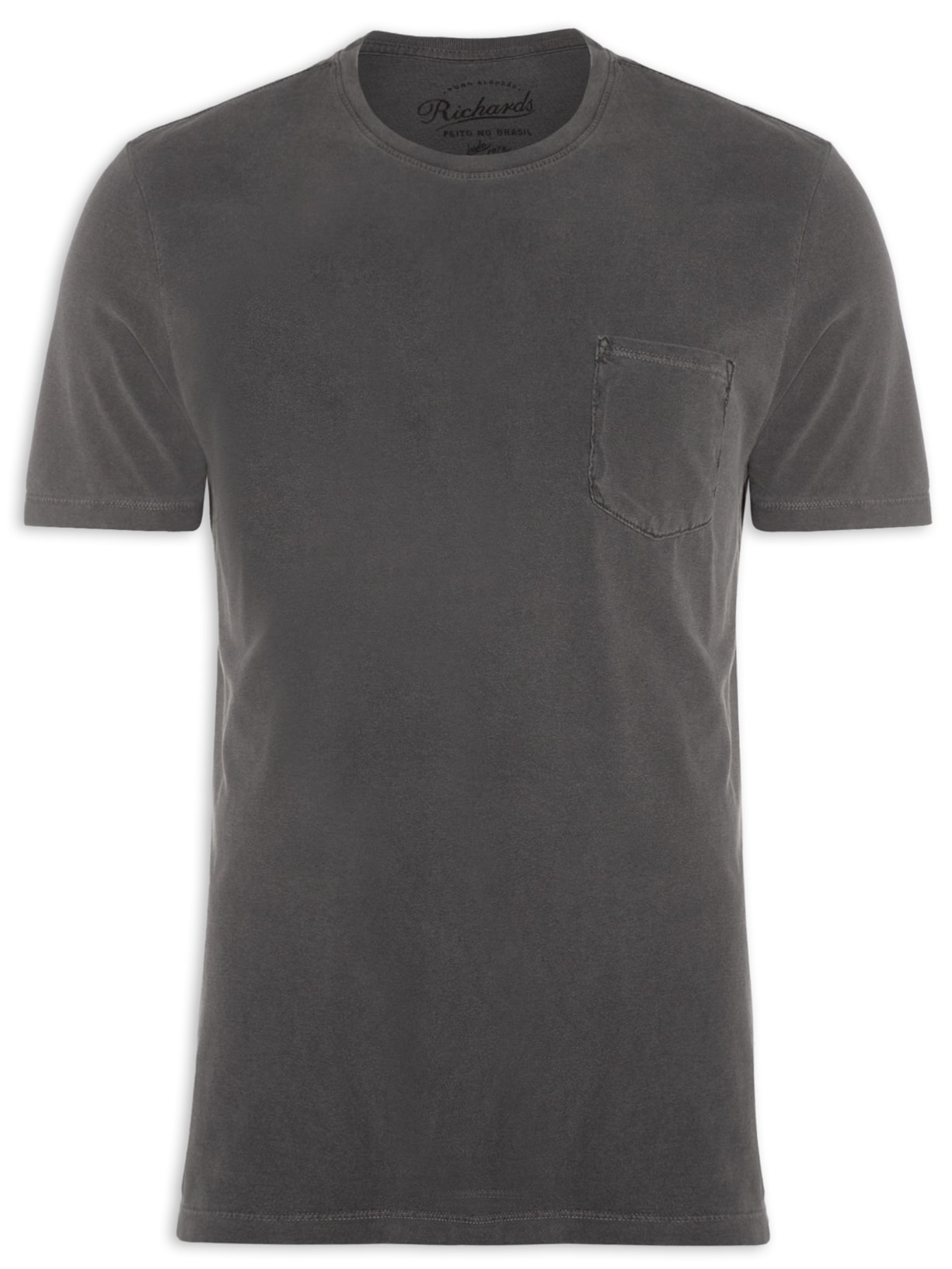 Camiseta Masculina Stone Lisa Com Bolso - Cinza
