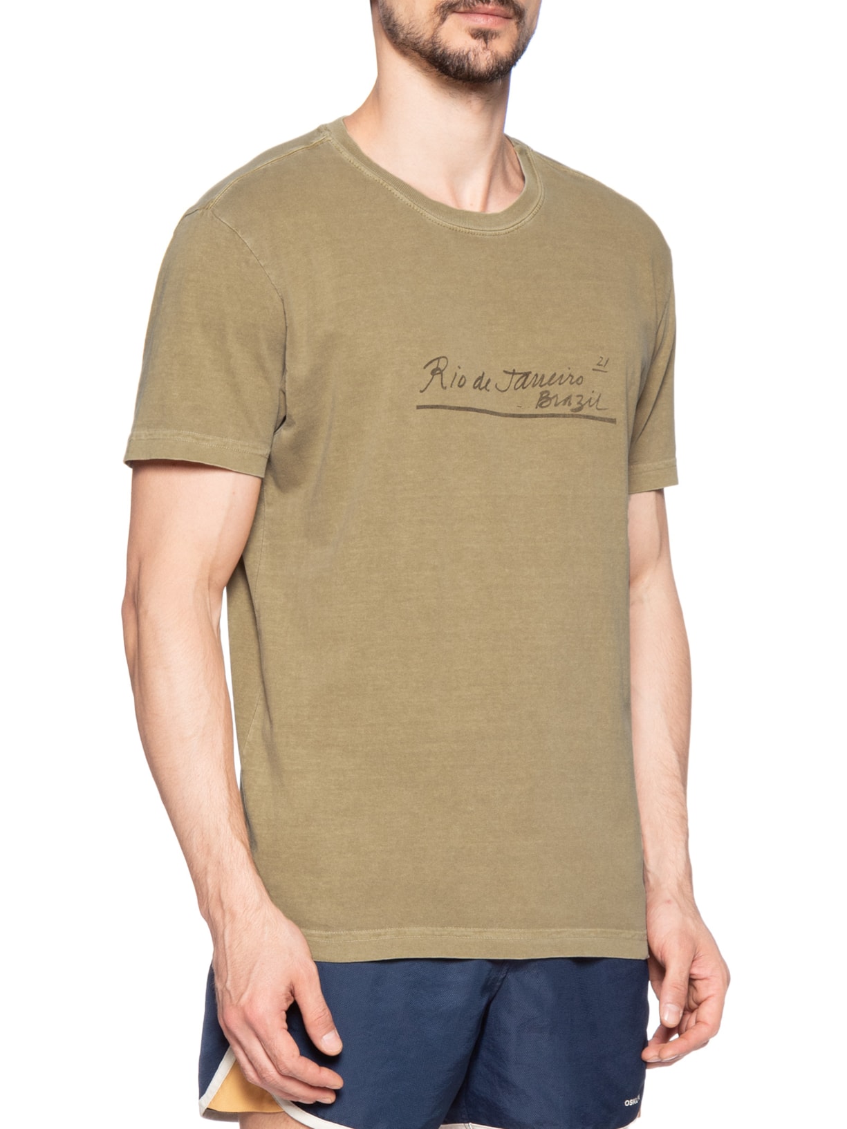 Camiseta Masculina Stone Rj Letter Manga Curta Bege Osklen