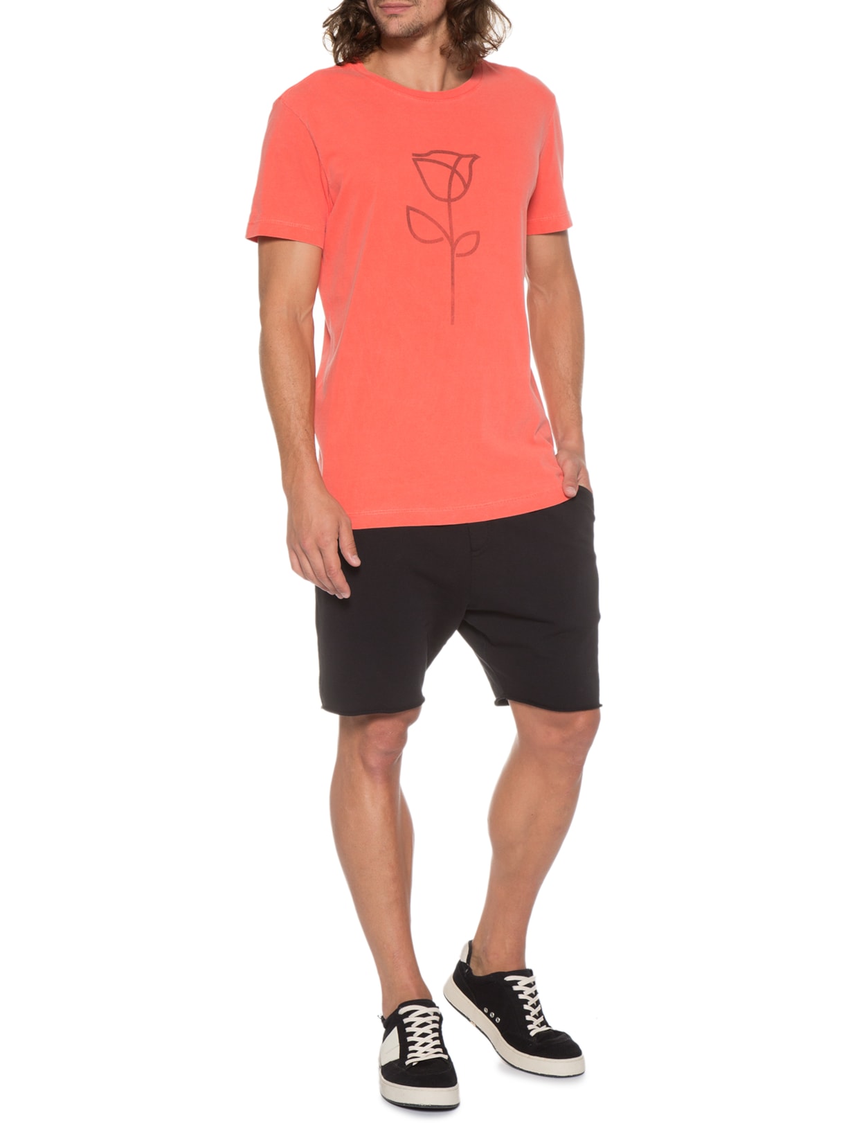 Camiseta Masculina Stone Rosa Traço Vermelho Osklen